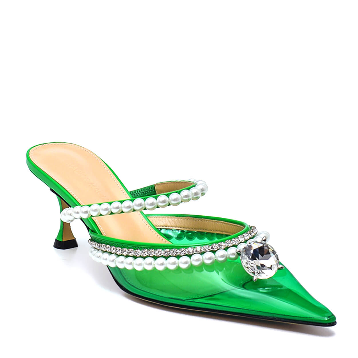 Mach & Mach - Neon Green Pvc & Patent Leather Diamond of Elizabeth Pearl Mules